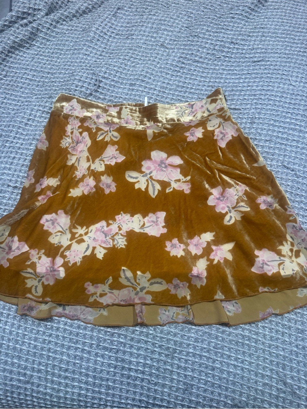 Free People Mustard Velvet Floral Skater Skirt